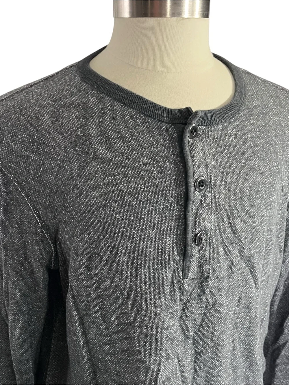 J Crew Authentic Vintage Fleece Heather Grey Long Sleeve Henley Sz XL 3 Button